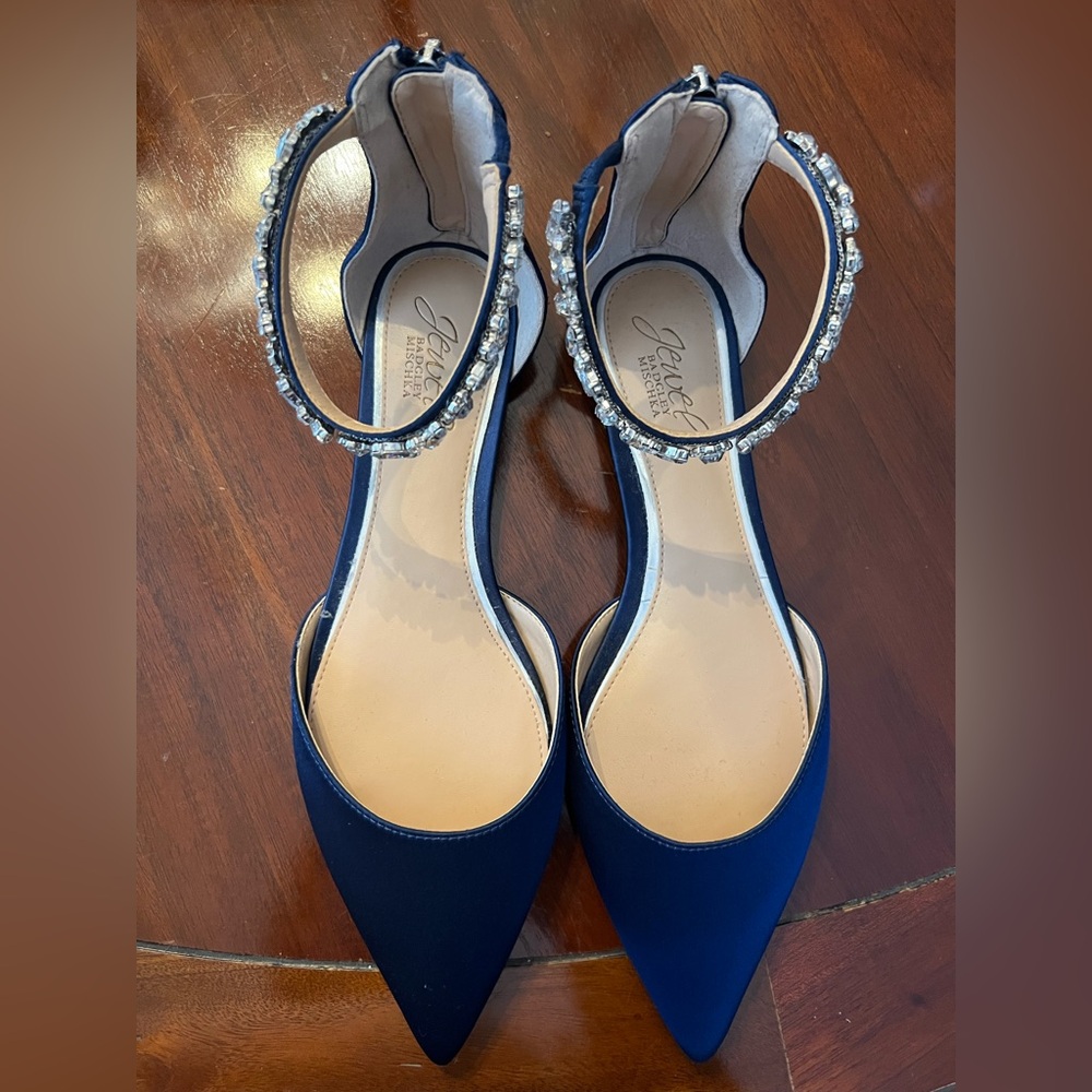 Badgley Mischka Blue Flats with Rhinestone Embellishments